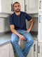 Men summer pajama set Dark Blue T-shirt + Dark Blue X Light Blue Checkered Pants